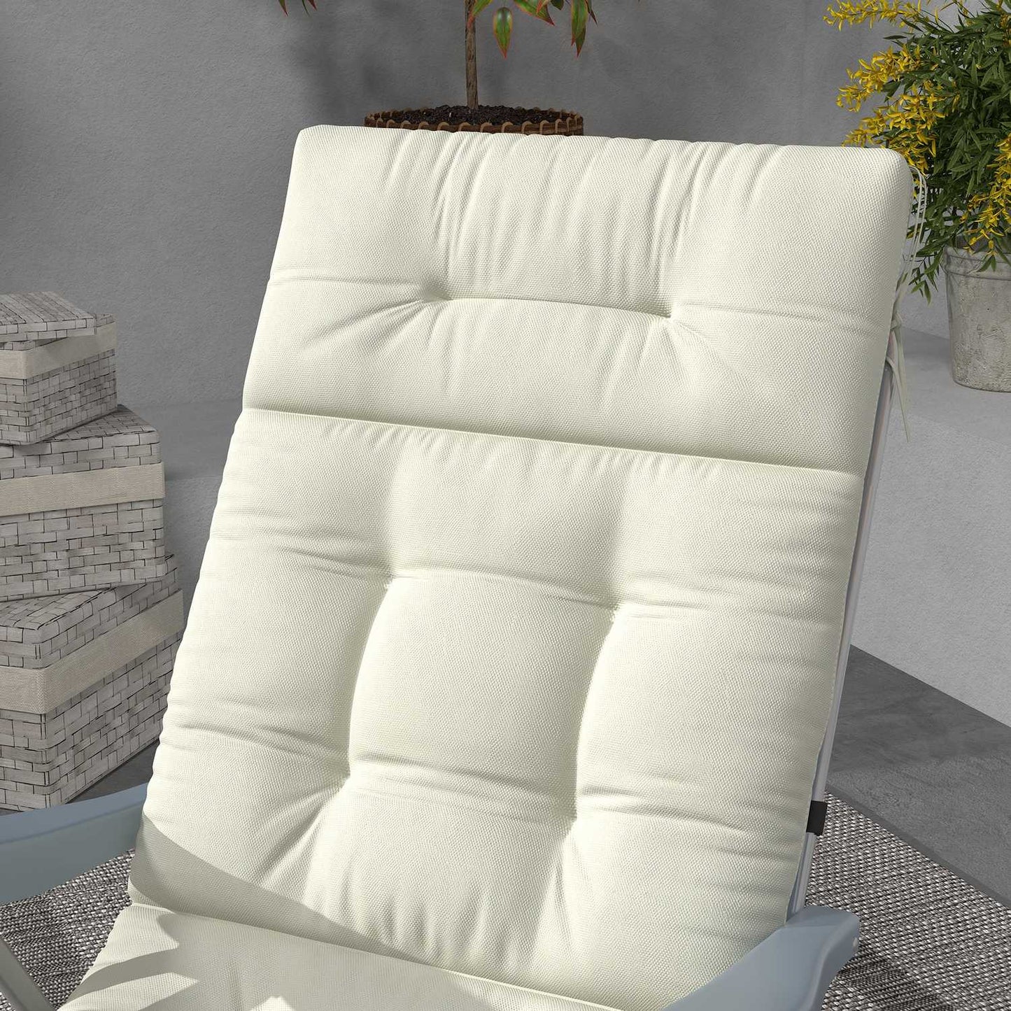 Creamy white garden chair cushion, polyester, 200x60x13cm