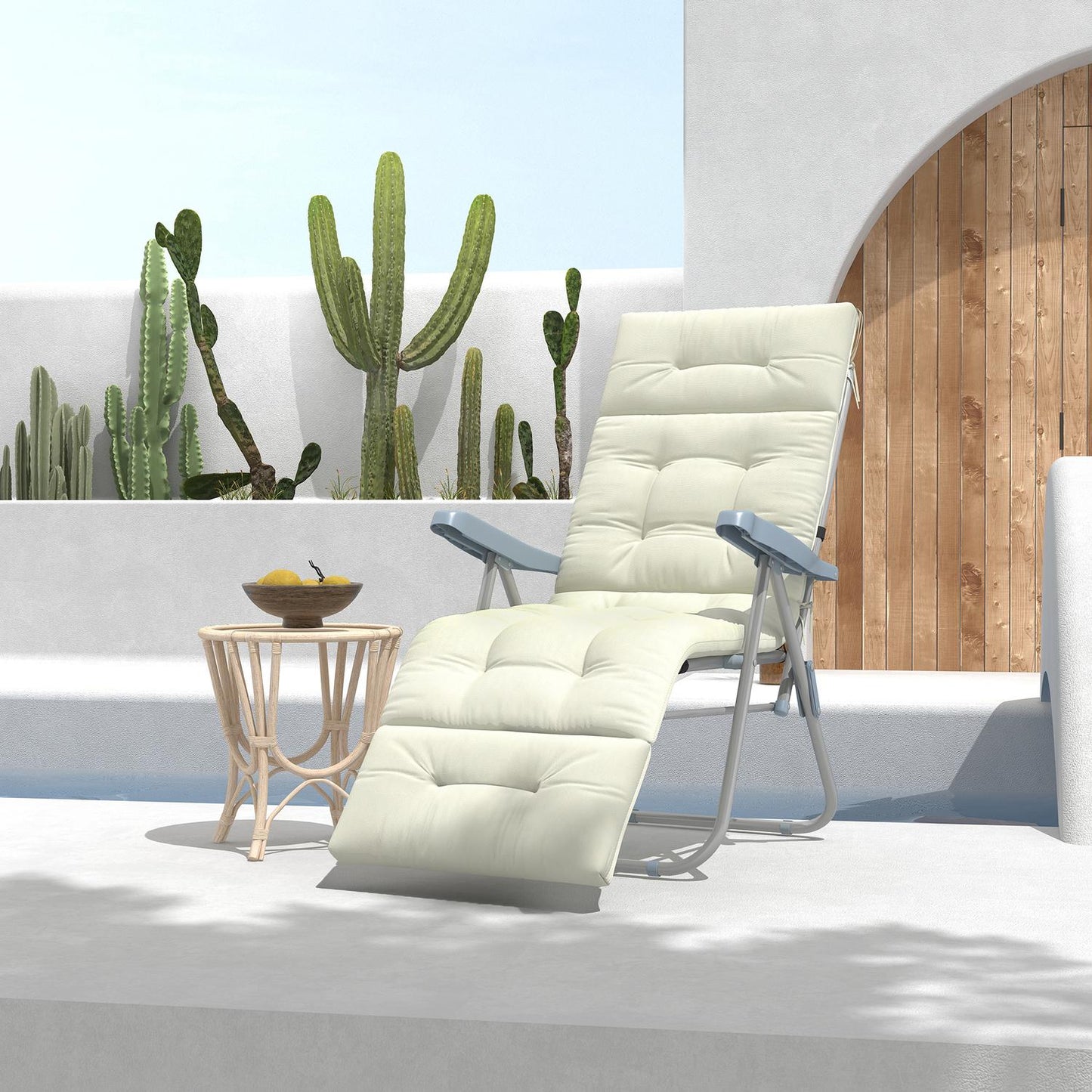 Creamy white garden chair cushion, polyester, 200x60x13cm