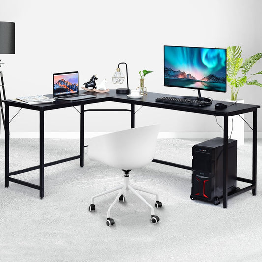 L-shape computer desk PC corner desk angle desk black/natural 168 x 125 x 74 cm-black