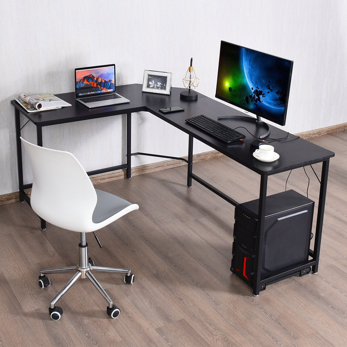 L-shape computer desk PC corner desk angle desk black/natural 168 x 125 x 74 cm-black