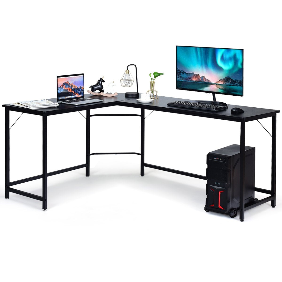 L-shape computer desk PC corner desk angle desk black/natural 168 x 125 x 74 cm-black