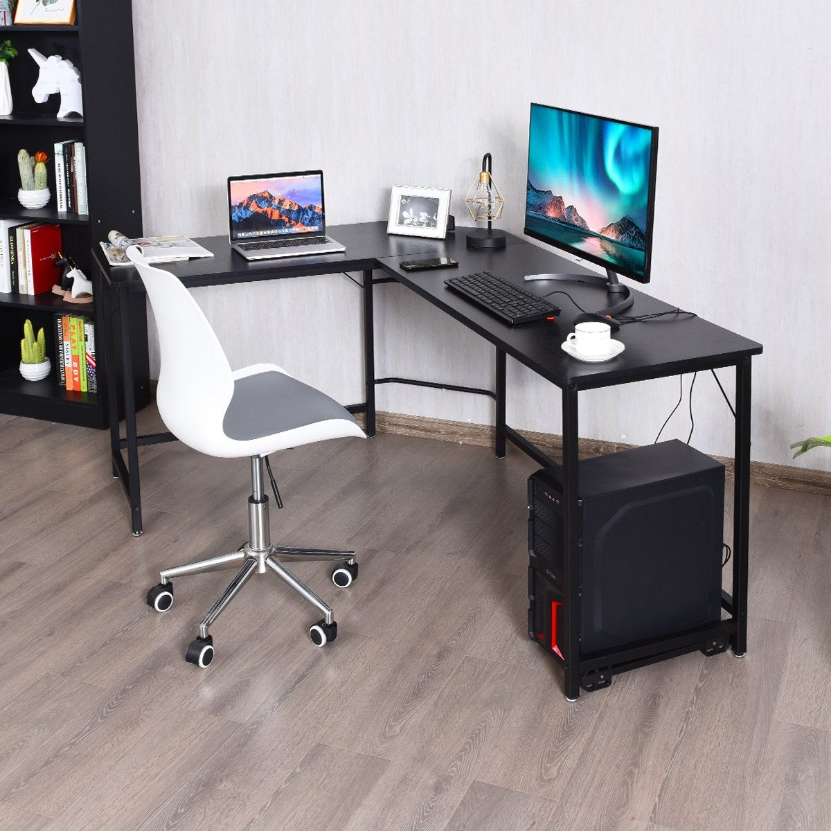 L-shape computer desk PC corner desk angle desk black/natural 168 x 125 x 74 cm-black