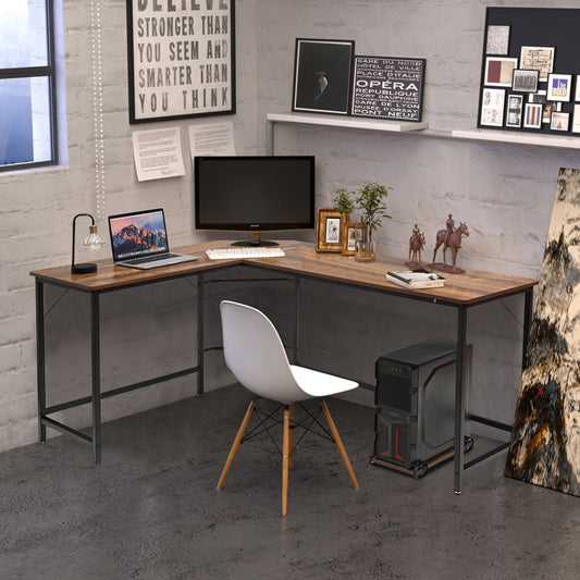 L-shape computer desk PC corner desk angle desk black/natural 168 x 125 x 74 cm coffee