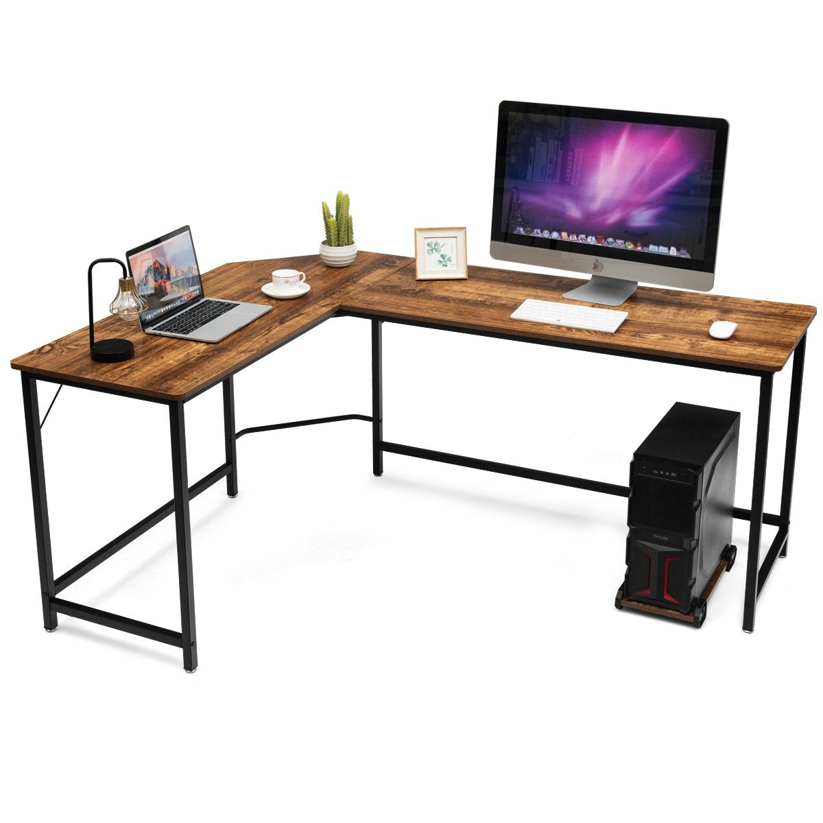 L-shape computer desk PC corner desk angle desk black/natural 168 x 125 x 74 cm coffee