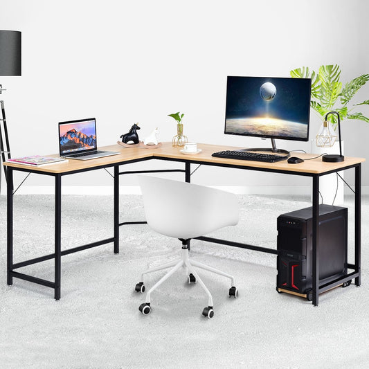 L-shape computer desk PC corner desk angle desk black/natural 168 x 125 x 74 cm-natural