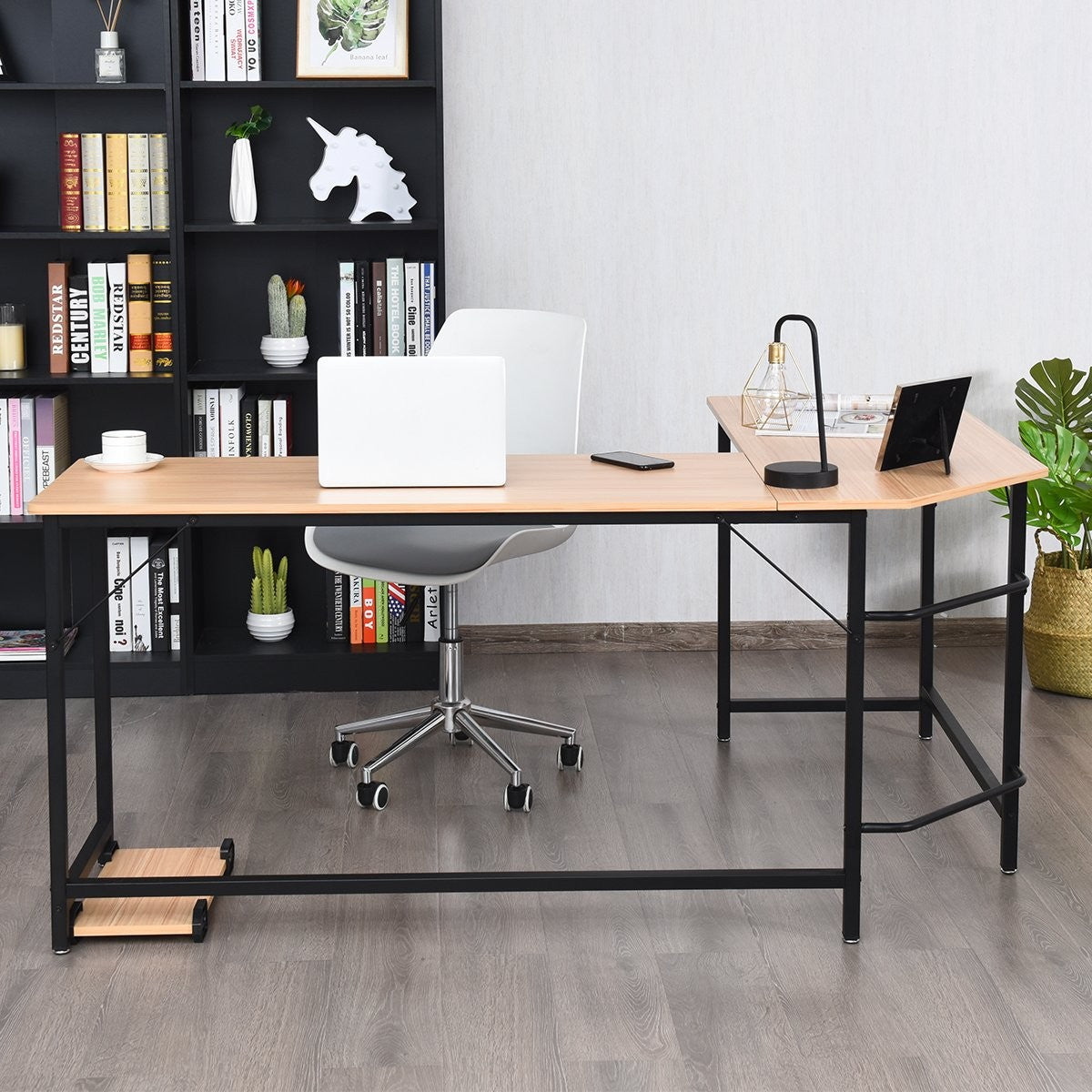 L-shape computer desk PC corner desk angle desk black/natural 168 x 125 x 74 cm-natural