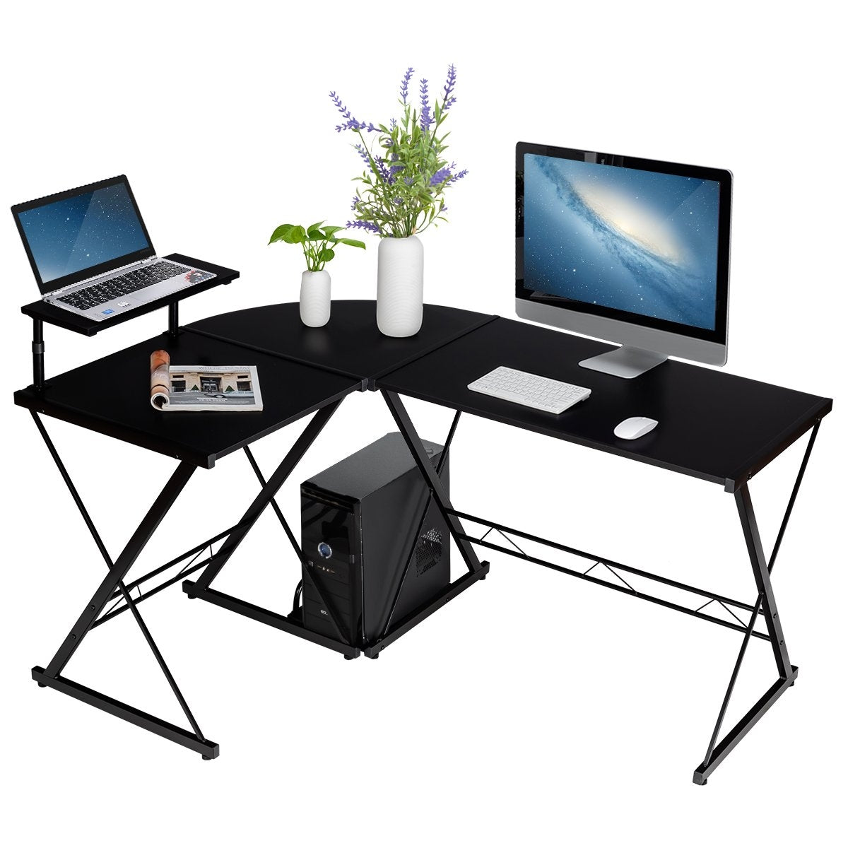L-shape computer table desk office table corner table angle desk black
