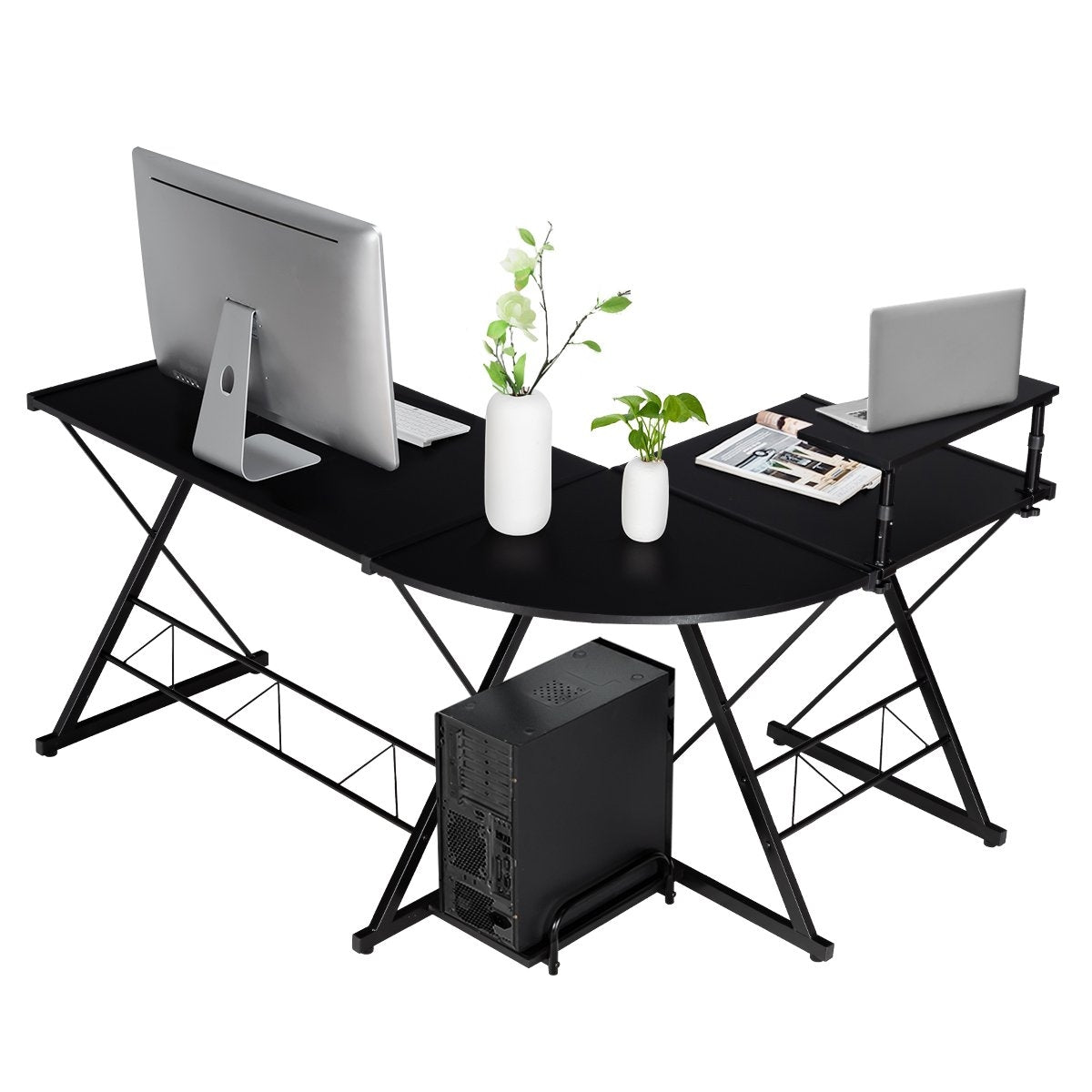 L-shape computer table desk office table corner table angle desk black