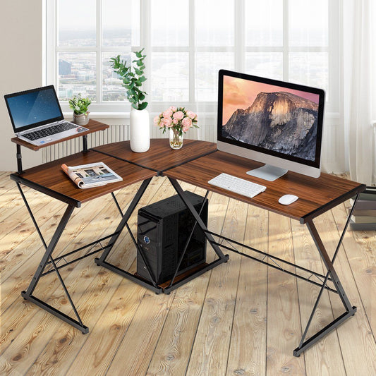 L-shape computer table desk office table corner table angle desk walnut