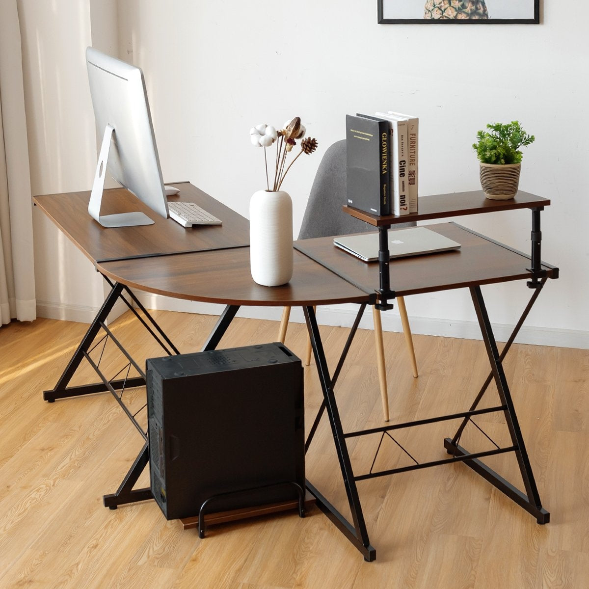 L-shape computer table desk office table corner table angle desk walnut