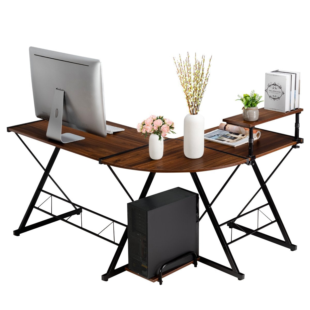 L-shape computer table desk office table corner table angle desk walnut