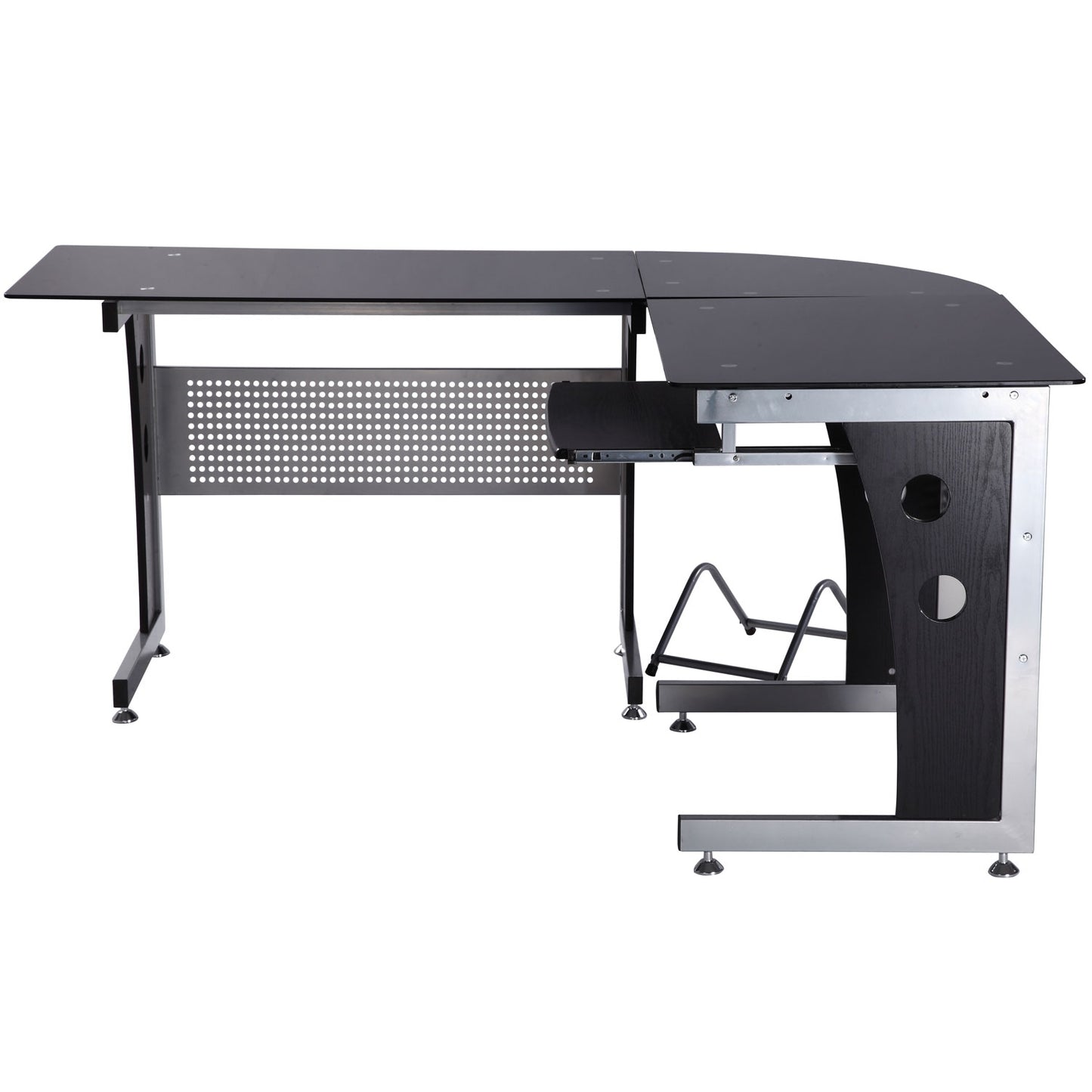 L-shaped desk, black glass, 164x139x75 cm, ready for home office