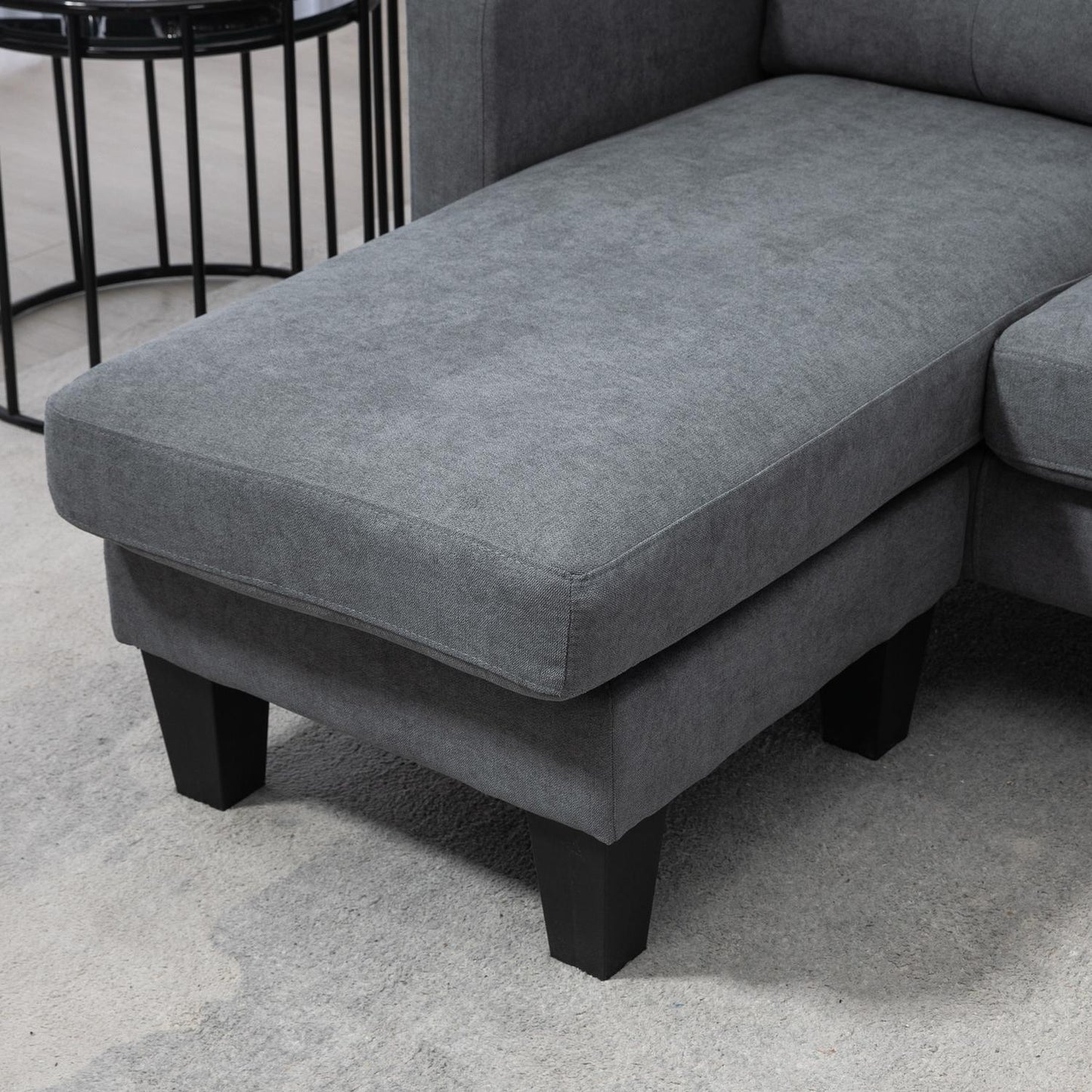 L-shaped corner sofa with chaise longue that can be attached to either side, upholstered sofa, dark grey