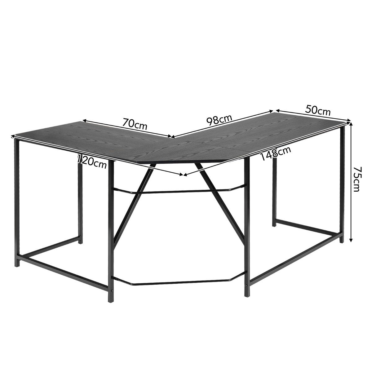 L-shaped desk with round corner modern computer desk 148 × 120 × 75 cm black