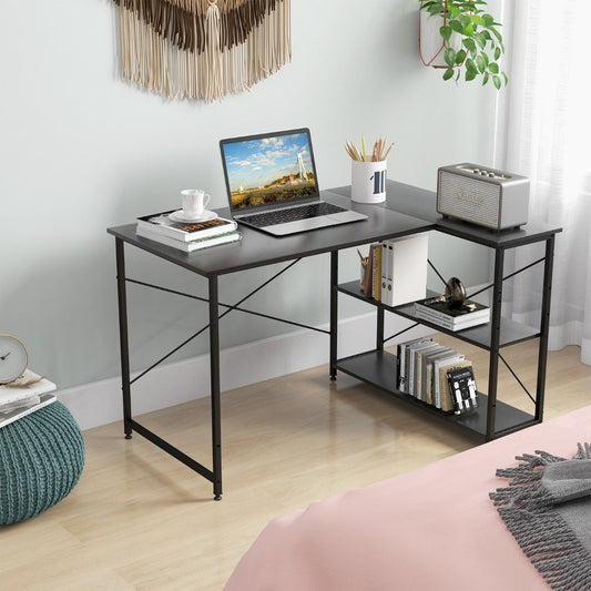 L-shape desk corner computer table with storage compartments office table 120 x 88 x 74.5 cm black
