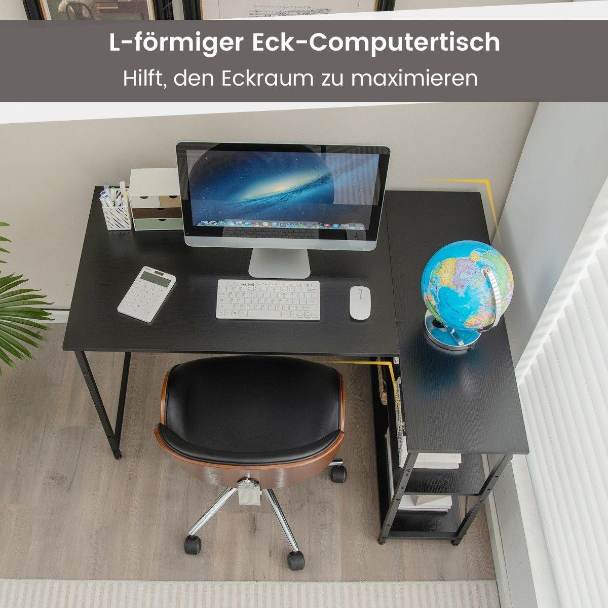 L-shape desk corner computer table with storage compartments office table 120 x 88 x 74.5 cm black