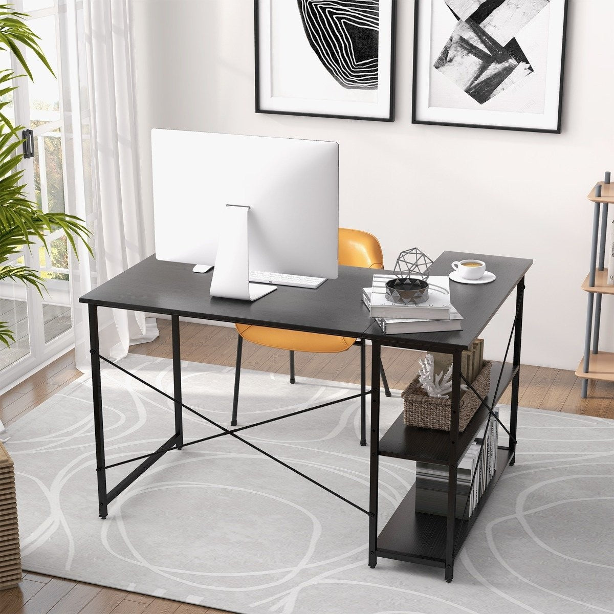 L-shape desk corner computer table with storage compartments office table 120 x 88 x 74.5 cm black