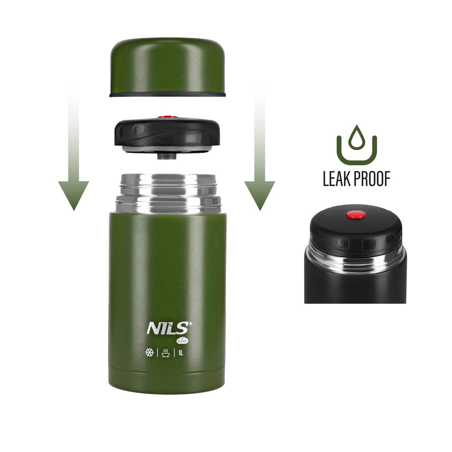 Lunch Thermos 1000ml, Green, Insulated Flask