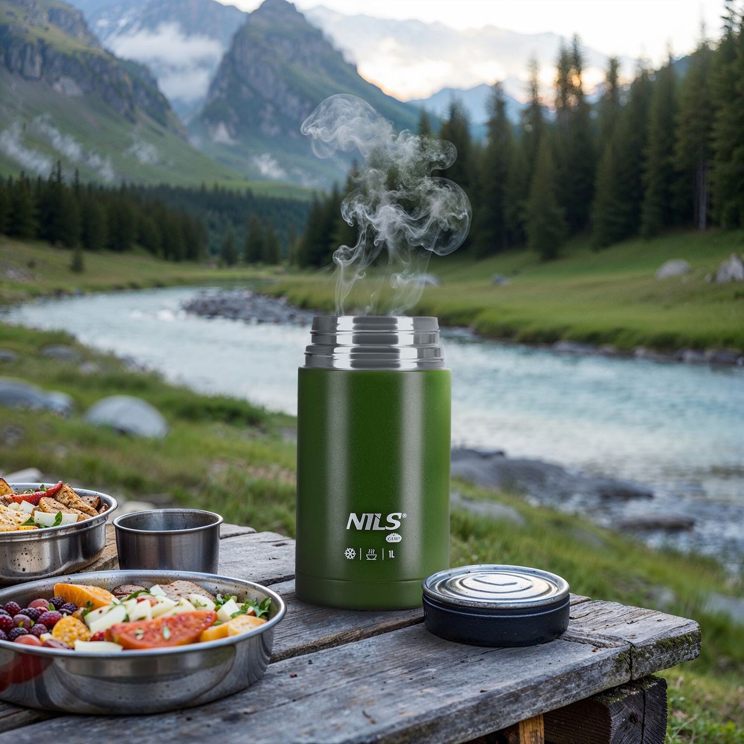 Lunch Thermos 1000ml, Green, Insulated Flask