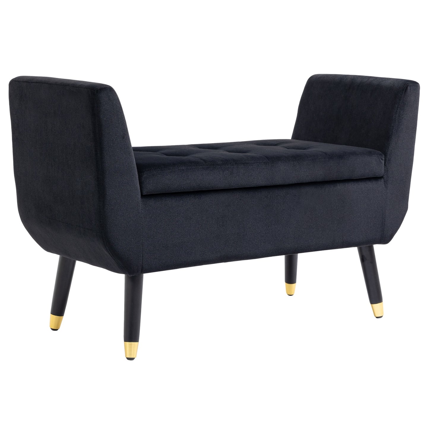 Luxuriously upholstered black bench with storage - velvet slipper, 107cm