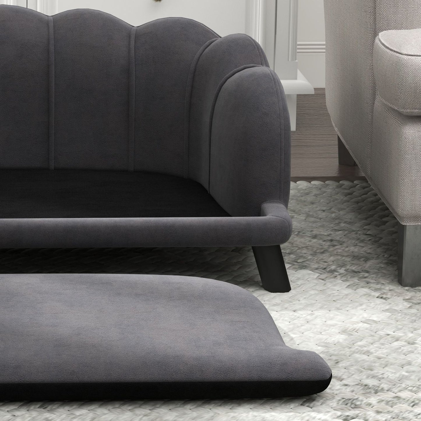 Luxury dog sofa, dark grey, wooden legs, 98.5x60.5x35.5 cm