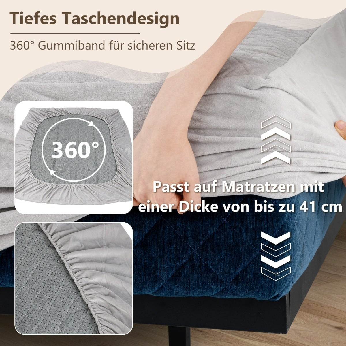 Luxury Mattress Protector, Deep Pocket, Grey, 140x200 cm