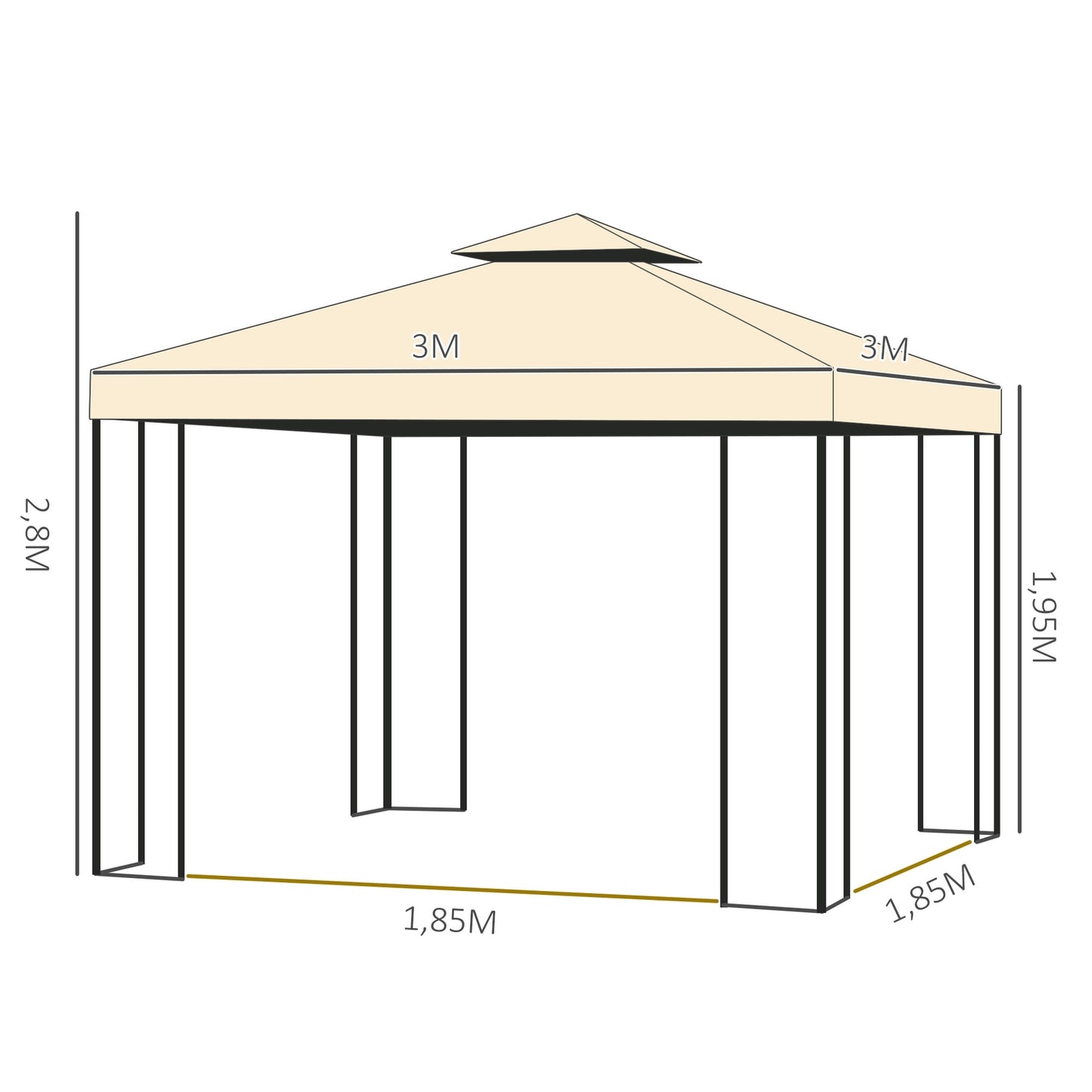 3x3m Beige garden pavilion tent - durable party tent