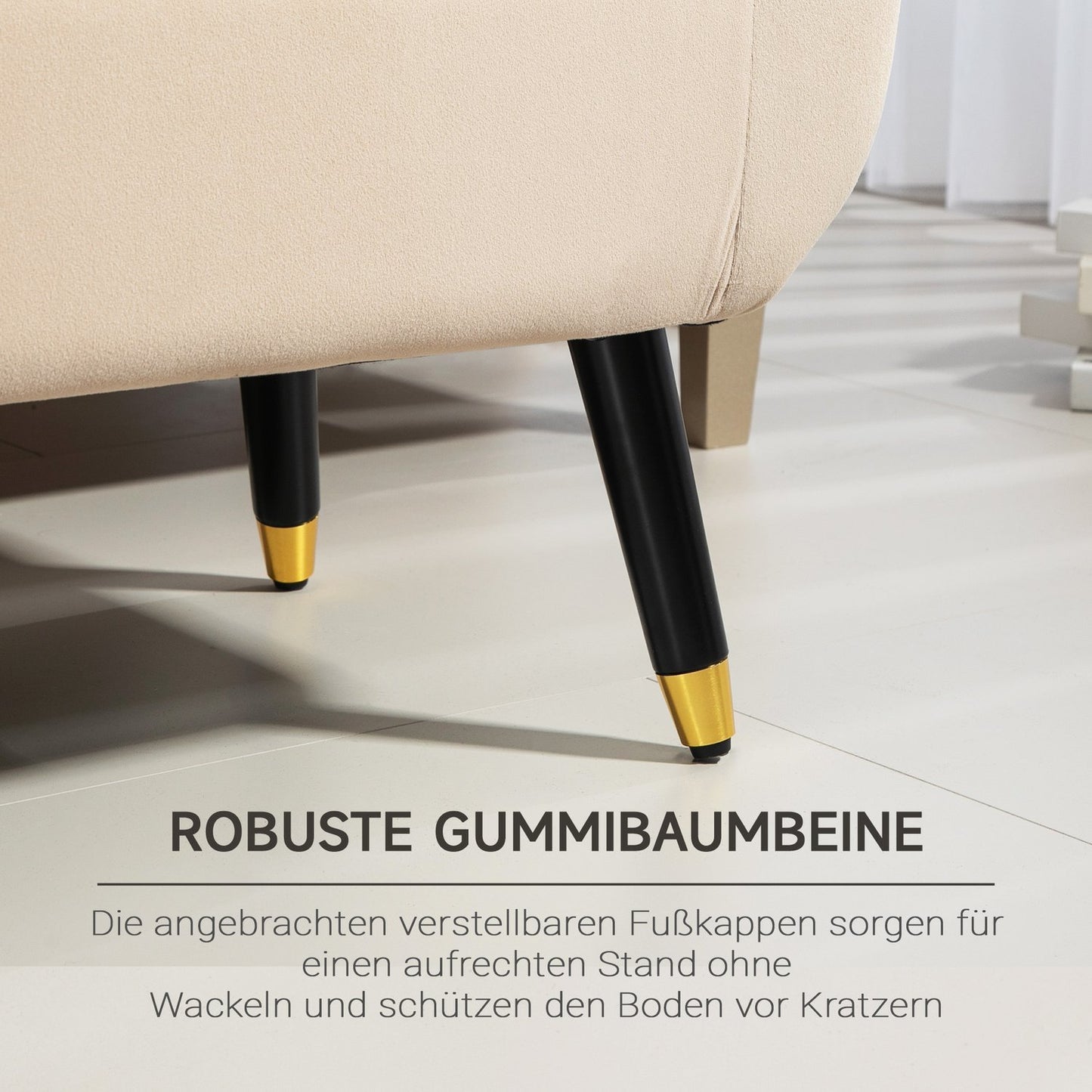 Beige upholstered storage bench with armrests - velvet finish