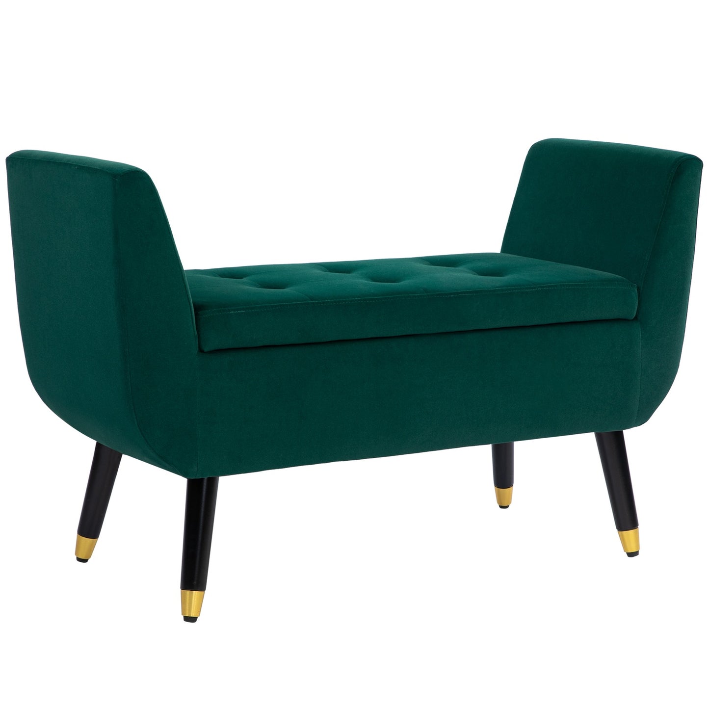 Green Velvet Storage bench with armrests - 107 x 42 x 65 cm
