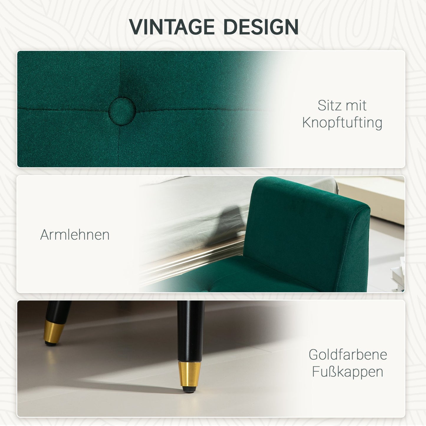 Green Velvet Storage bench with armrests - 107 x 42 x 65 cm