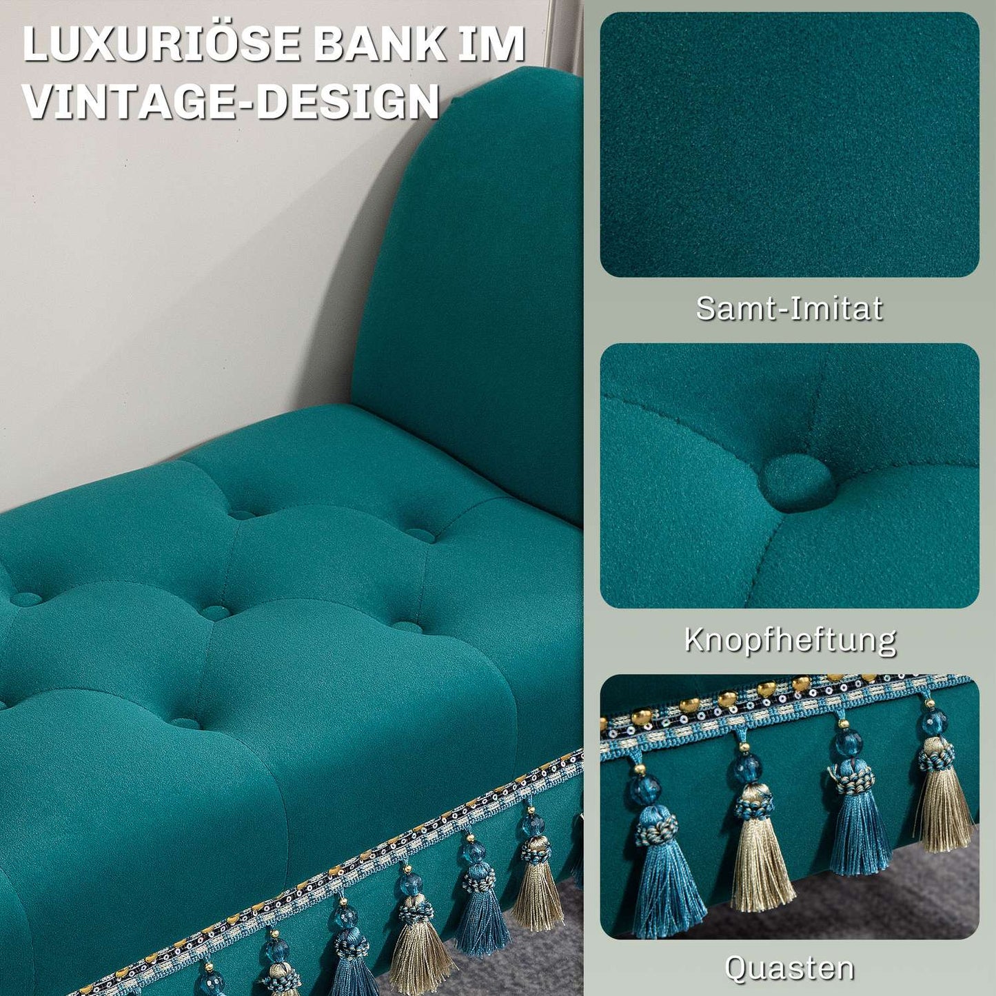 Luxurious Velvet Bench, Gray Upholstery - Living room/bedroom