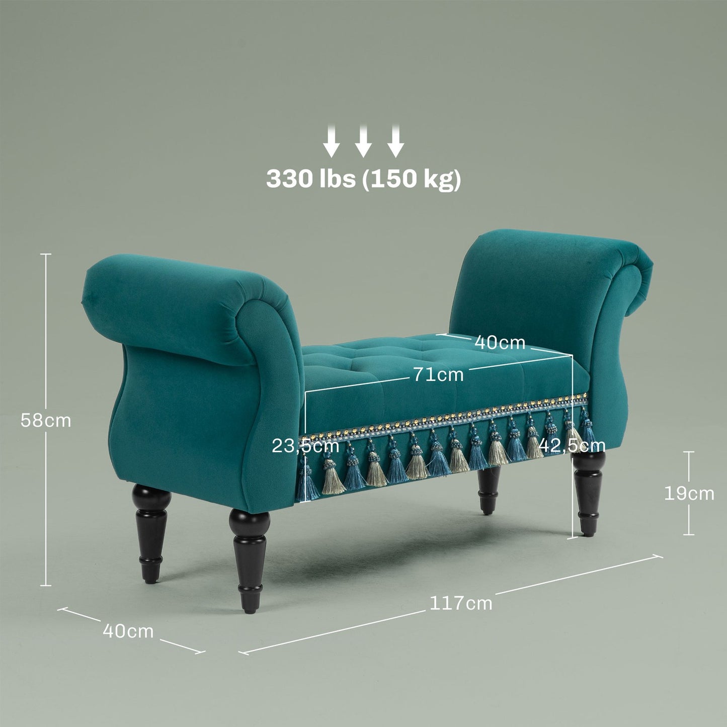 Luxurious Velvet Bench, Gray Upholstery - Living room/bedroom