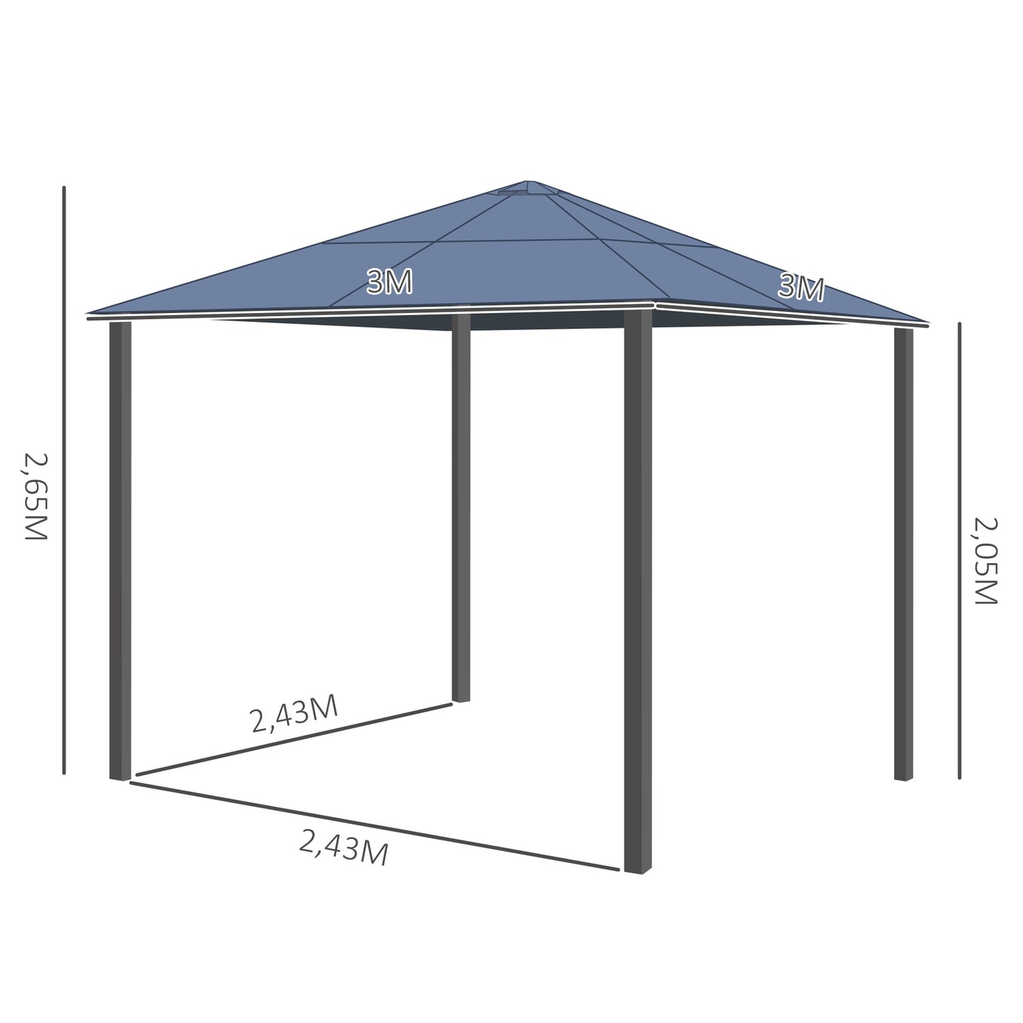 Aluminum garden party tent, transparent roof, 300x360x265cm