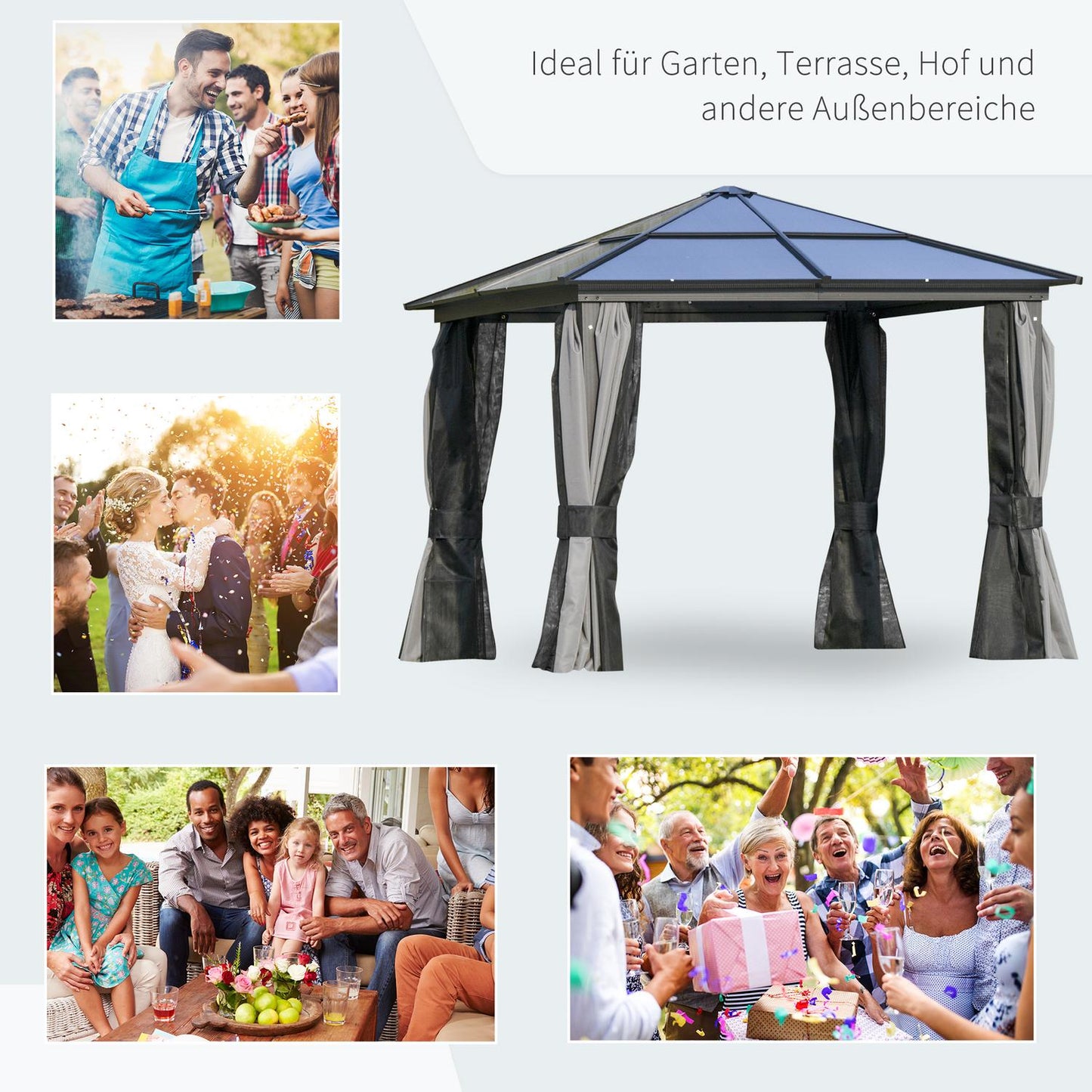 Aluminum garden party tent, transparent roof, 300x360x265cm