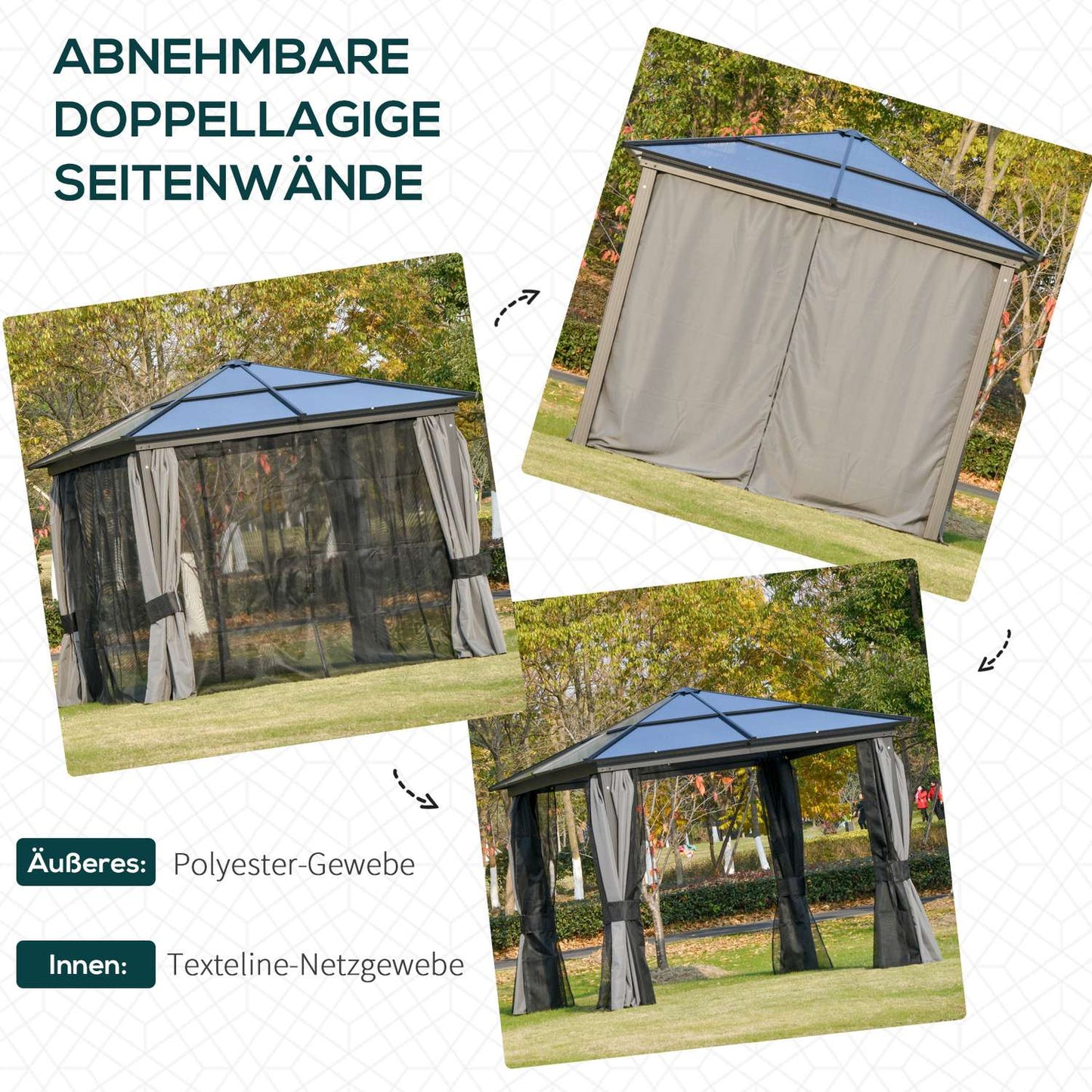 Aluminum garden party tent, transparent roof, 300x360x265cm