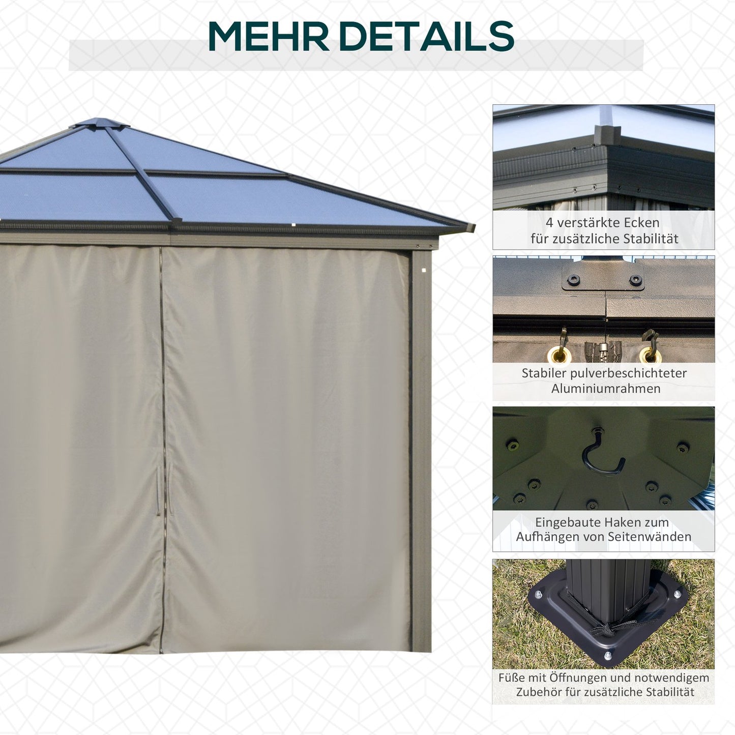Aluminum garden party tent, transparent roof, 300x360x265cm