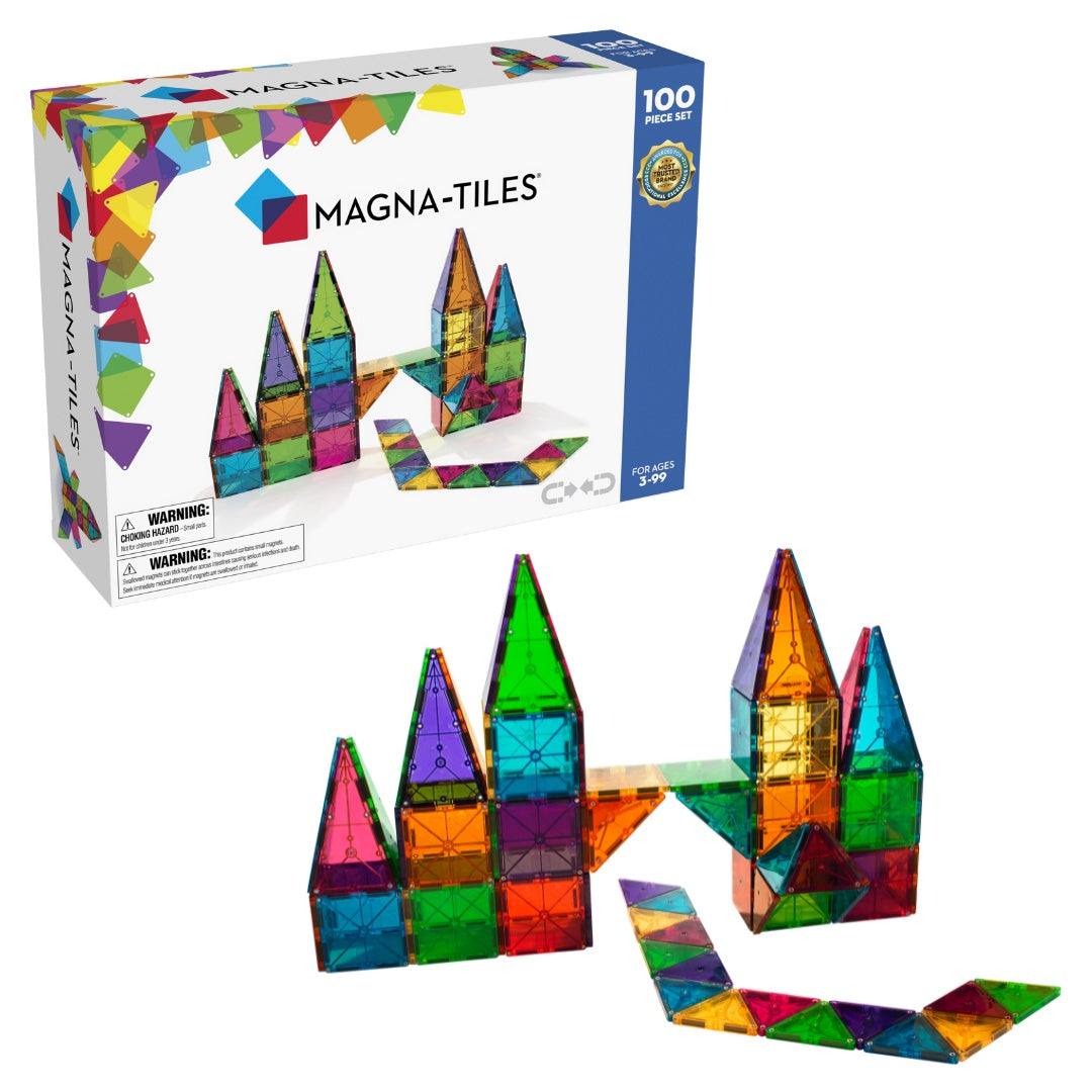 Magna-Tiles Magnetic Building Tiles Clear Colors, 100 Pcs