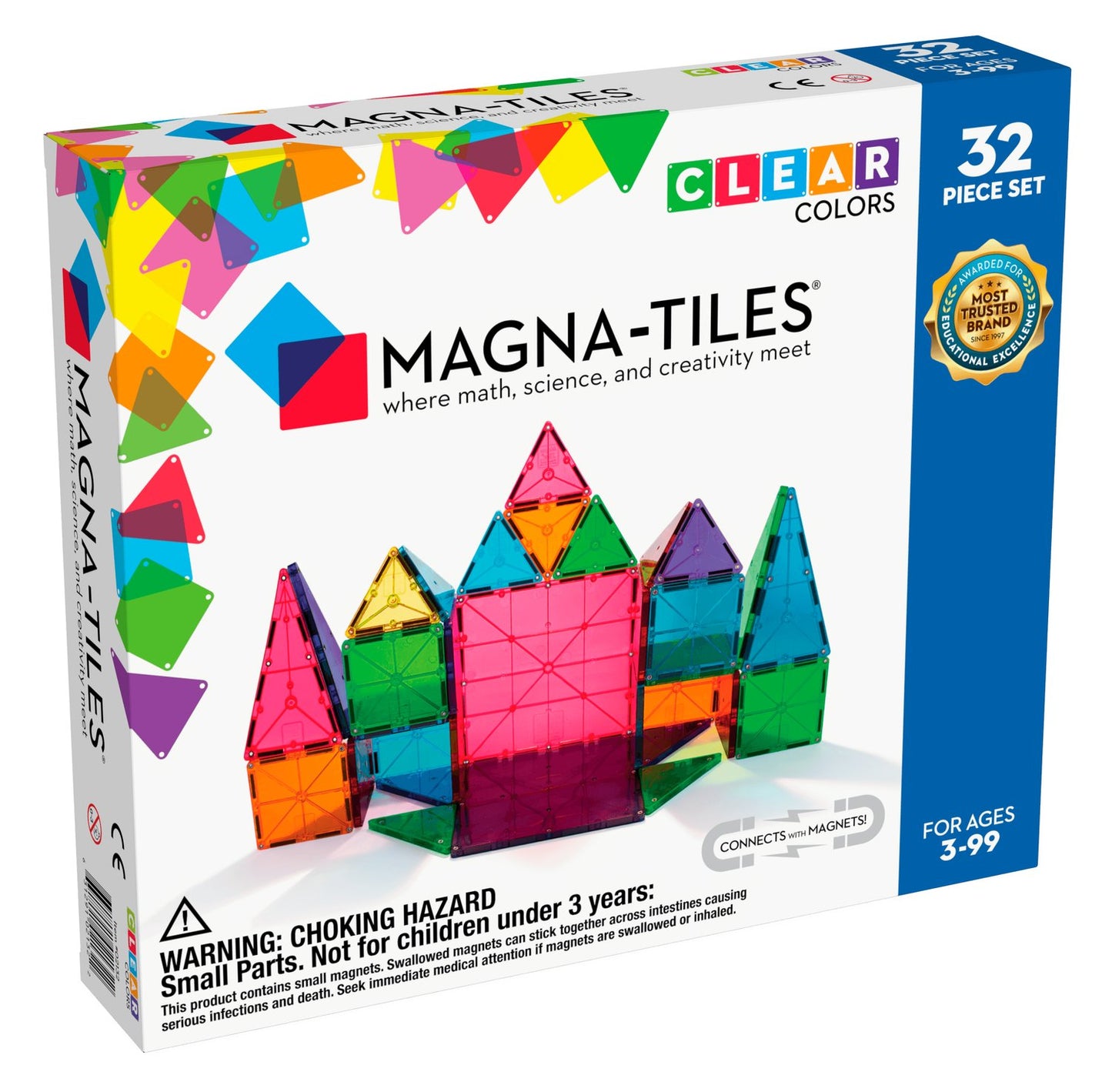 Magna-Tiles Magnetic Building Tiles Clear Colors, 32 Pcs
