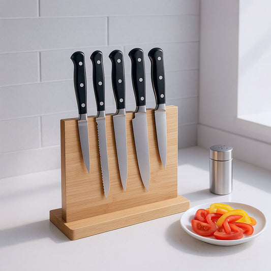 Magnetic Bamboo Knife Block – Reversible, Stable Stand