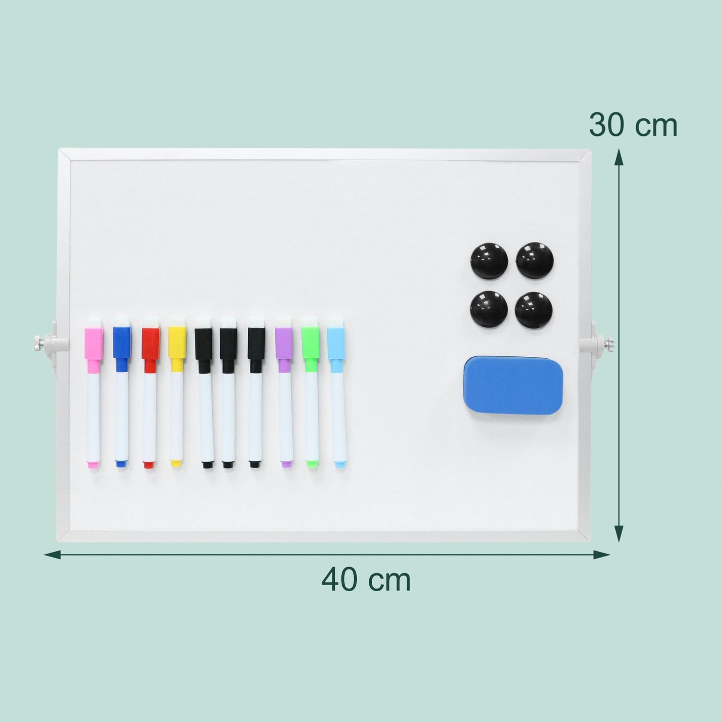 Magnetic Desk Whiteboard, Double-Sided, 10 Markers