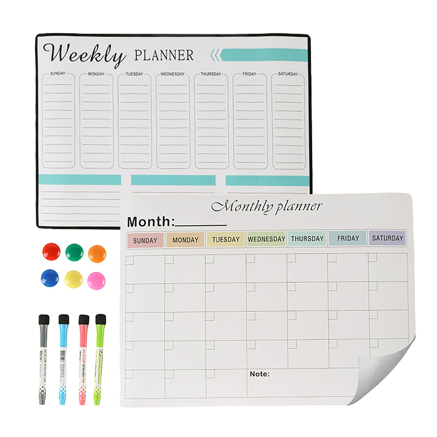 Magnetic Fridge Whiteboard Set, Weekly & Monthly Planners