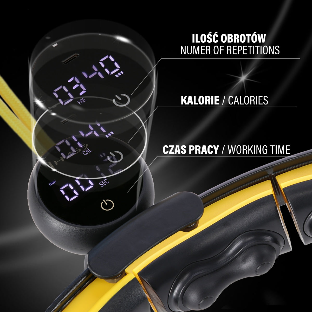Magnetic Weighted Hula Hoop, TPE, Black/Yellow, with Counter