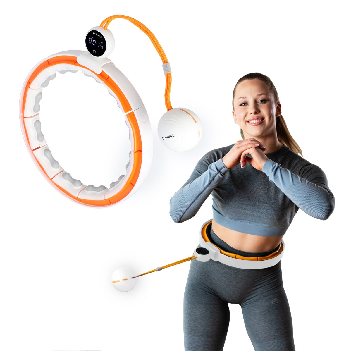 Magnetic Weighted Hula Hoop, TPE, White/Orange, Counter