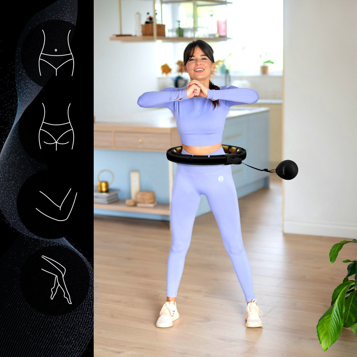 Magnetic Weighted Hula Hoop with Counter, Black/Gold