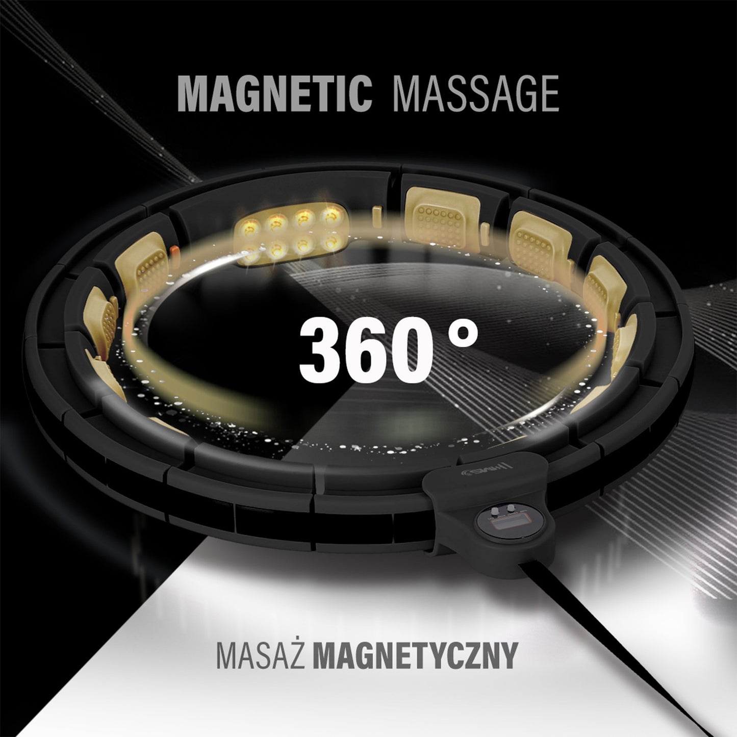 Magnetic Weighted Hula Hoop with Counter, Black/Gold
