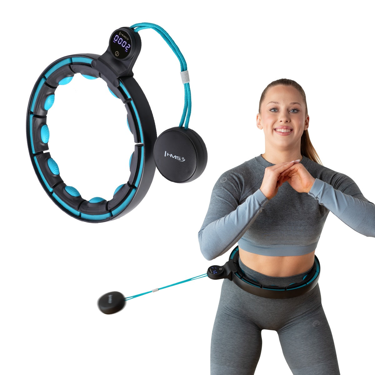 Magnetic Weighted Hula Hoop with Counter, Black/Turquoise