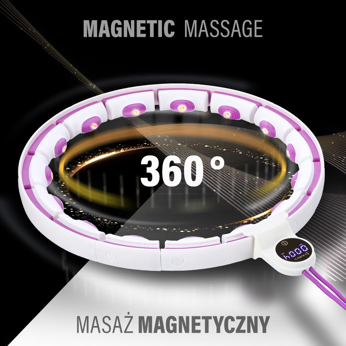 Magnetic Weighted Hula Hoop with Counter, White/Violet