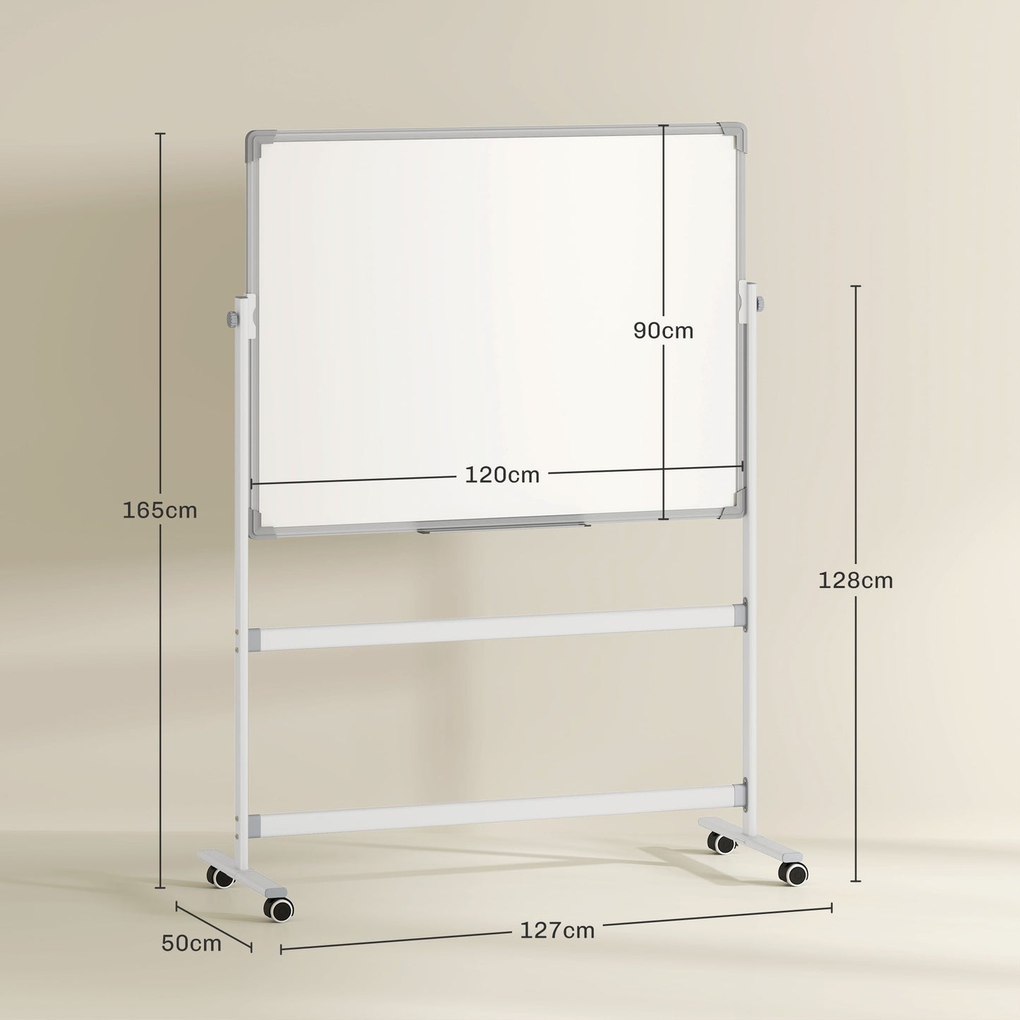 Double-sided whiteboard 120x90 cm with stand & wheels