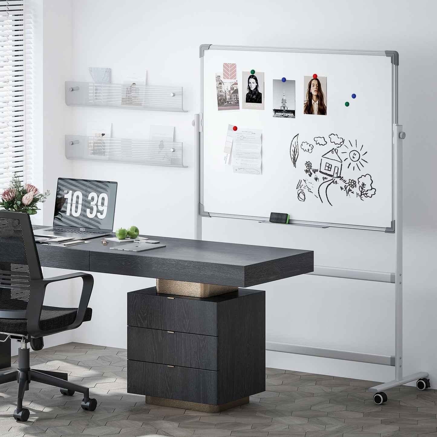 Double-sided whiteboard 120x90 cm with stand & wheels