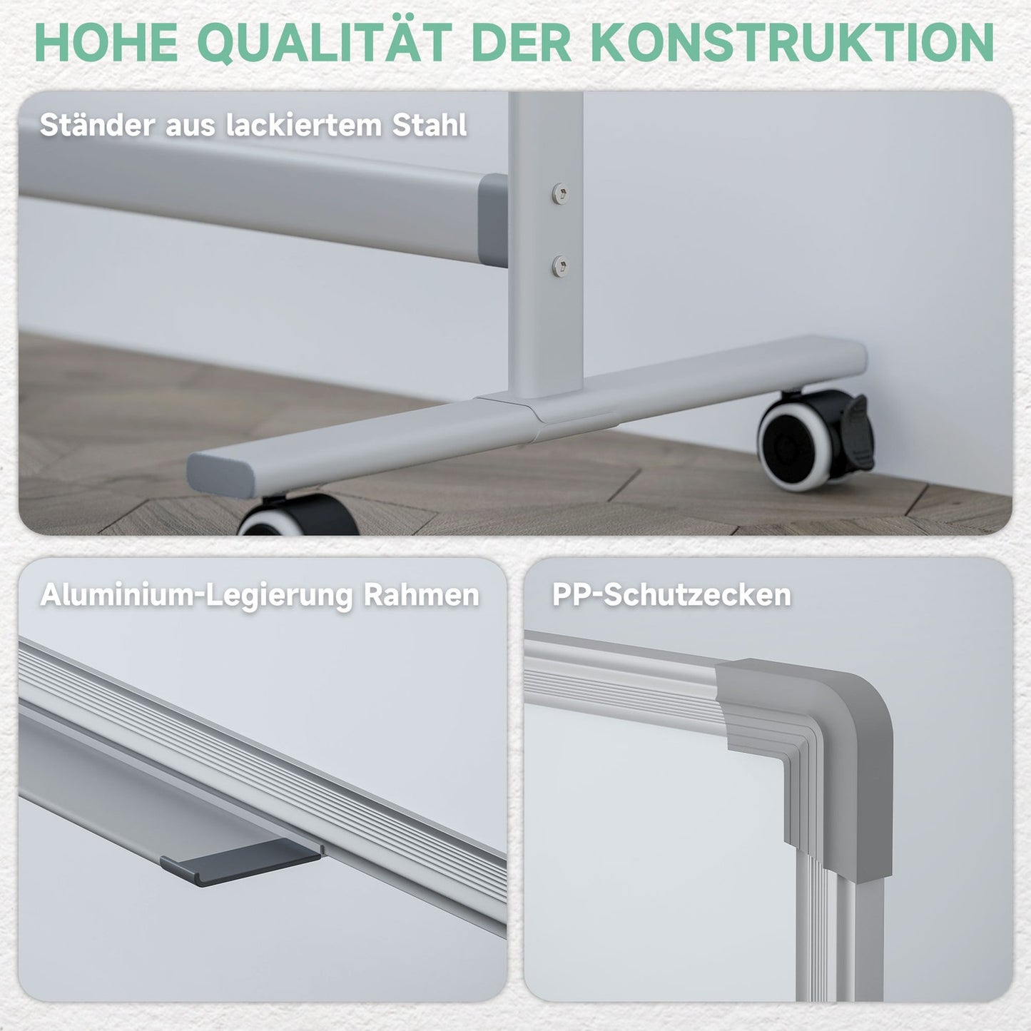 Double-sided whiteboard 120x90 cm with stand & wheels